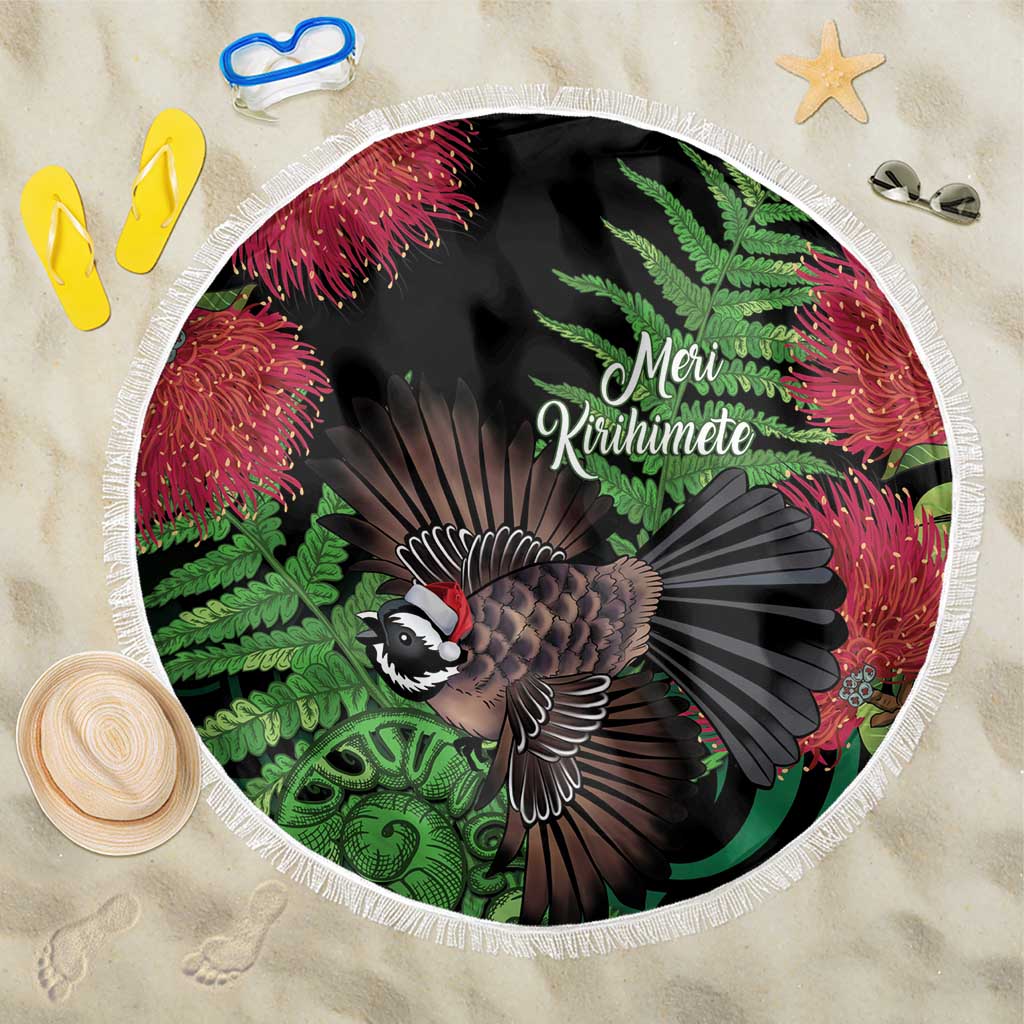 Meri Kirihimete New Zealand Beach Blanket Piwakawaka Koru Fern Mix Pohutukawa - Polynesian Pride