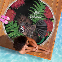 Meri Kirihimete New Zealand Beach Blanket Piwakawaka Koru Fern Mix Pohutukawa - Polynesian Pride