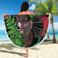 Meri Kirihimete New Zealand Beach Blanket Piwakawaka Koru Fern Mix Pohutukawa - Polynesian Pride