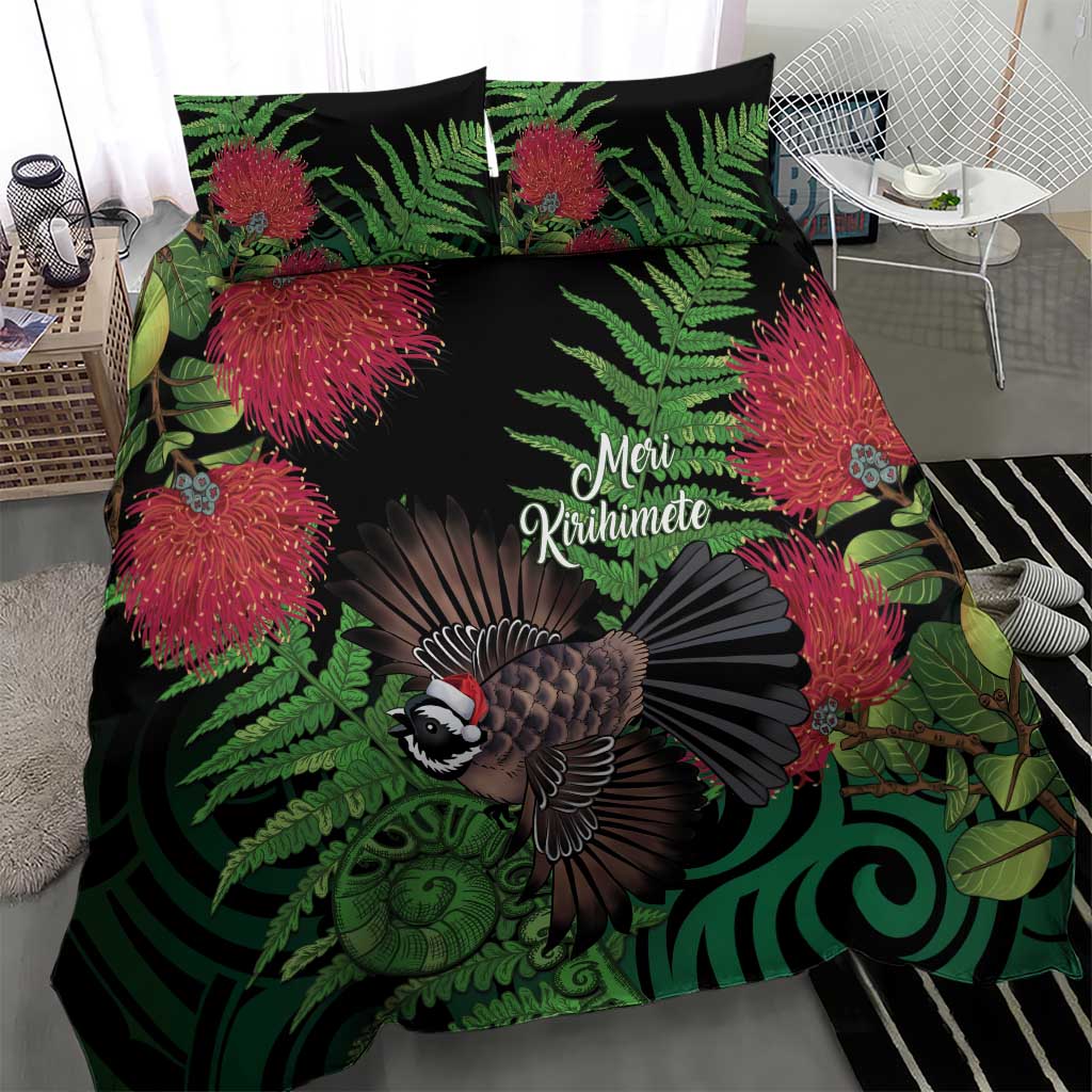 Meri Kirihimete New Zealand Bedding Set Piwakawaka Koru Fern Mix Pohutukawa - Polynesian Pride