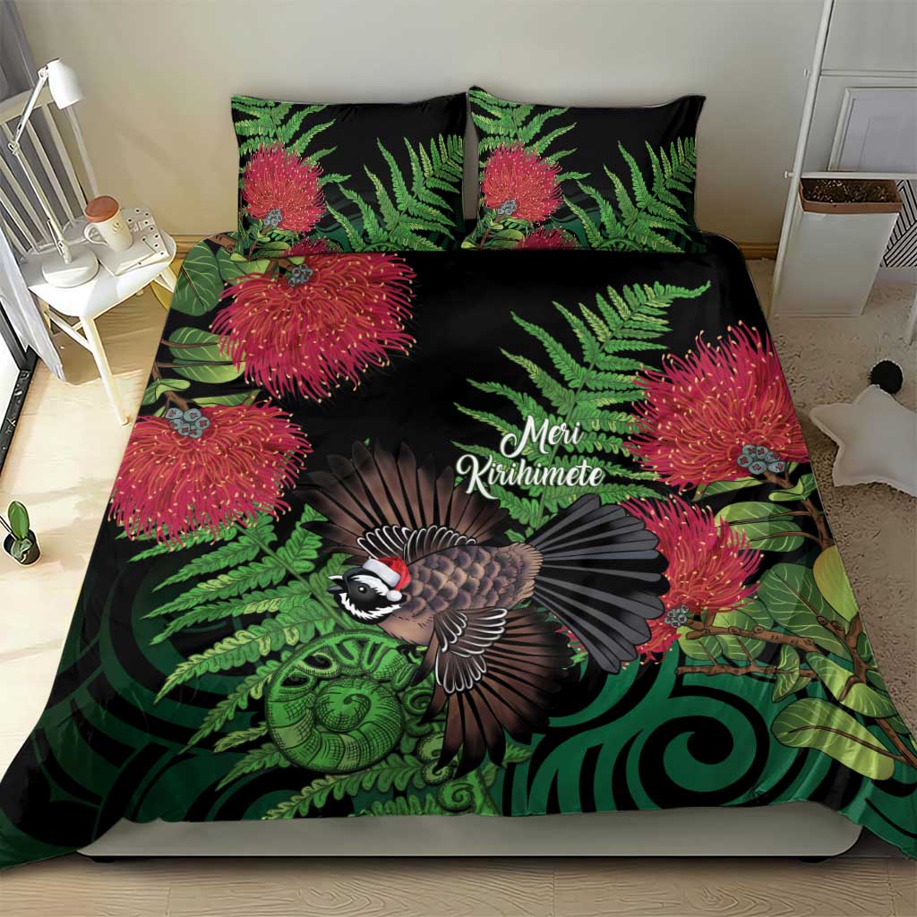 Meri Kirihimete New Zealand Bedding Set Piwakawaka Koru Fern Mix Pohutukawa - Polynesian Pride