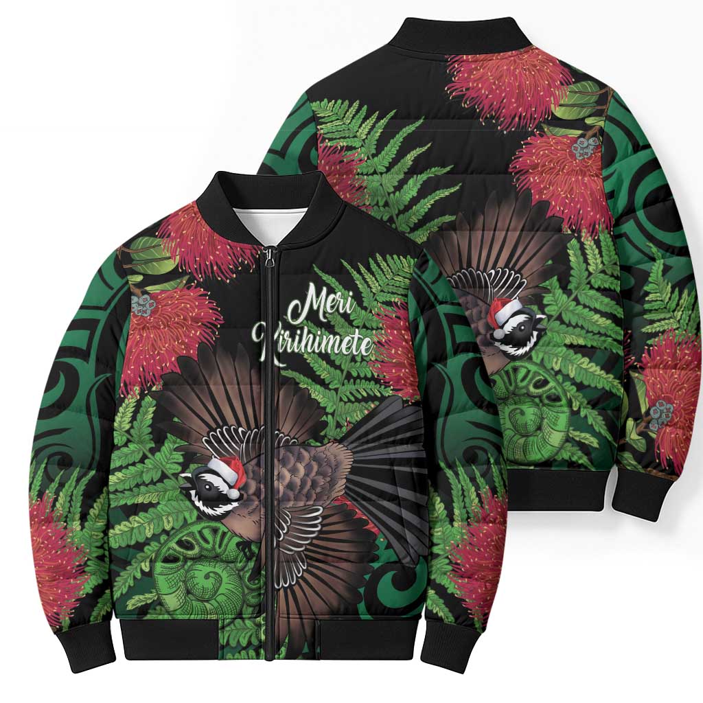 Meri Kirihimete New Zealand Bomber Puffer Jacket Piwakawaka Koru Fern Mix Pohutukawa LT14 - Polynesian Pride