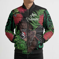 Meri Kirihimete New Zealand Bomber Puffer Jacket Piwakawaka Koru Fern Mix Pohutukawa LT14 - Polynesian Pride