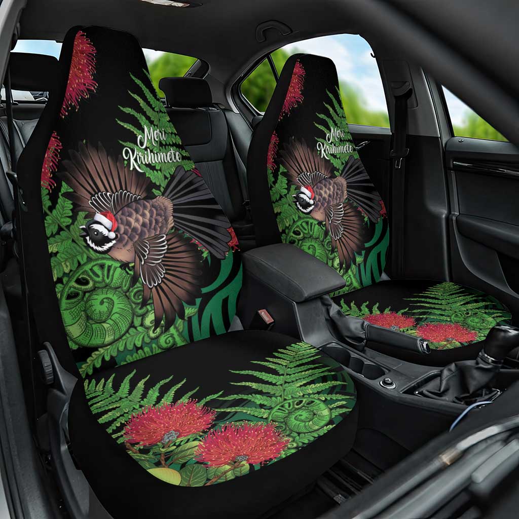 Meri Kirihimete New Zealand Car Seat Cover Piwakawaka Koru Fern Mix Pohutukawa LT14 One Size Black - Polynesian Pride