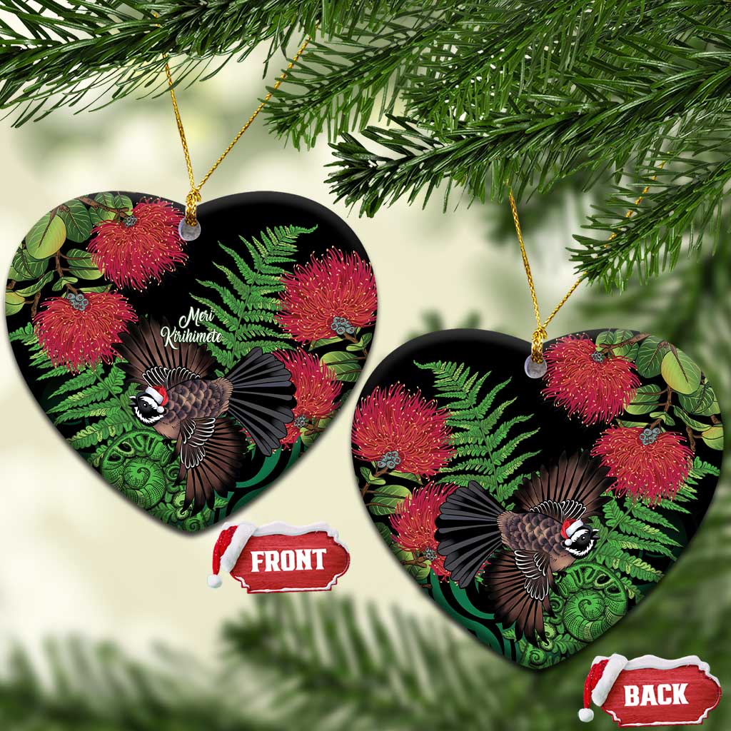 Meri Kirihimete New Zealand Ceramic Ornament Piwakawaka Koru Fern Mix Pohutukawa - Polynesian Pride