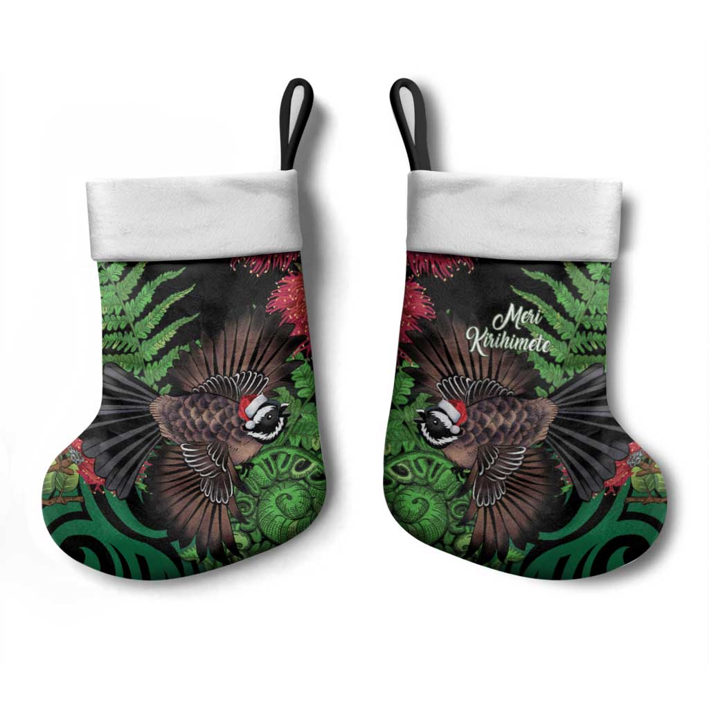 Meri Kirihimete New Zealand Christmas Stocking Piwakawaka Koru Fern Mix Pohutukawa - Polynesian Pride