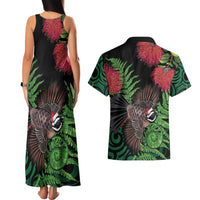 Meri Kirihimete New Zealand Couples Matching Tank Maxi Dress and Hawaiian Shirt Piwakawaka Koru Fern Mix Pohutukawa - Polynesian Pride