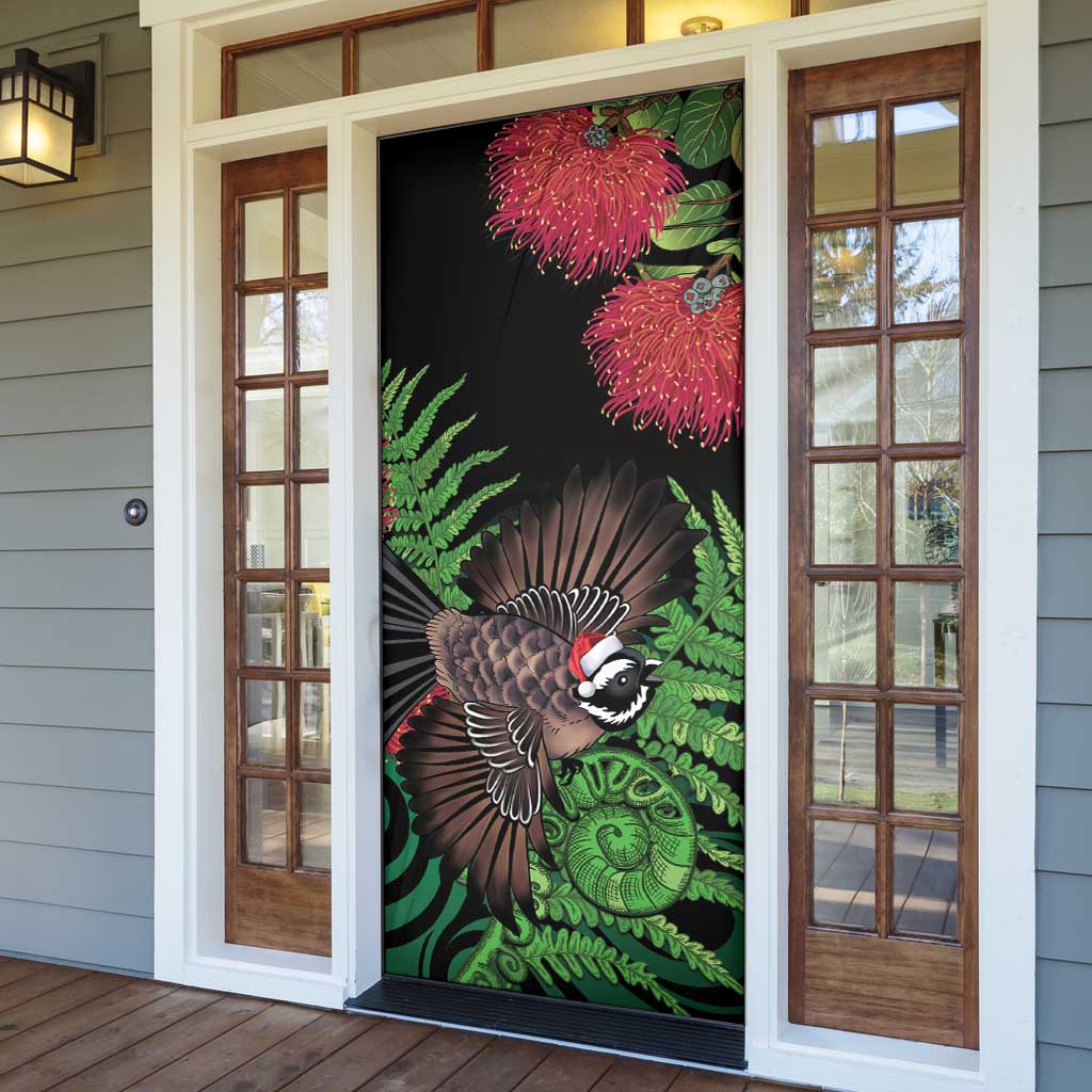 Meri Kirihimete New Zealand Door Cover Piwakawaka Koru Fern Mix Pohutukawa - Polynesian Pride
