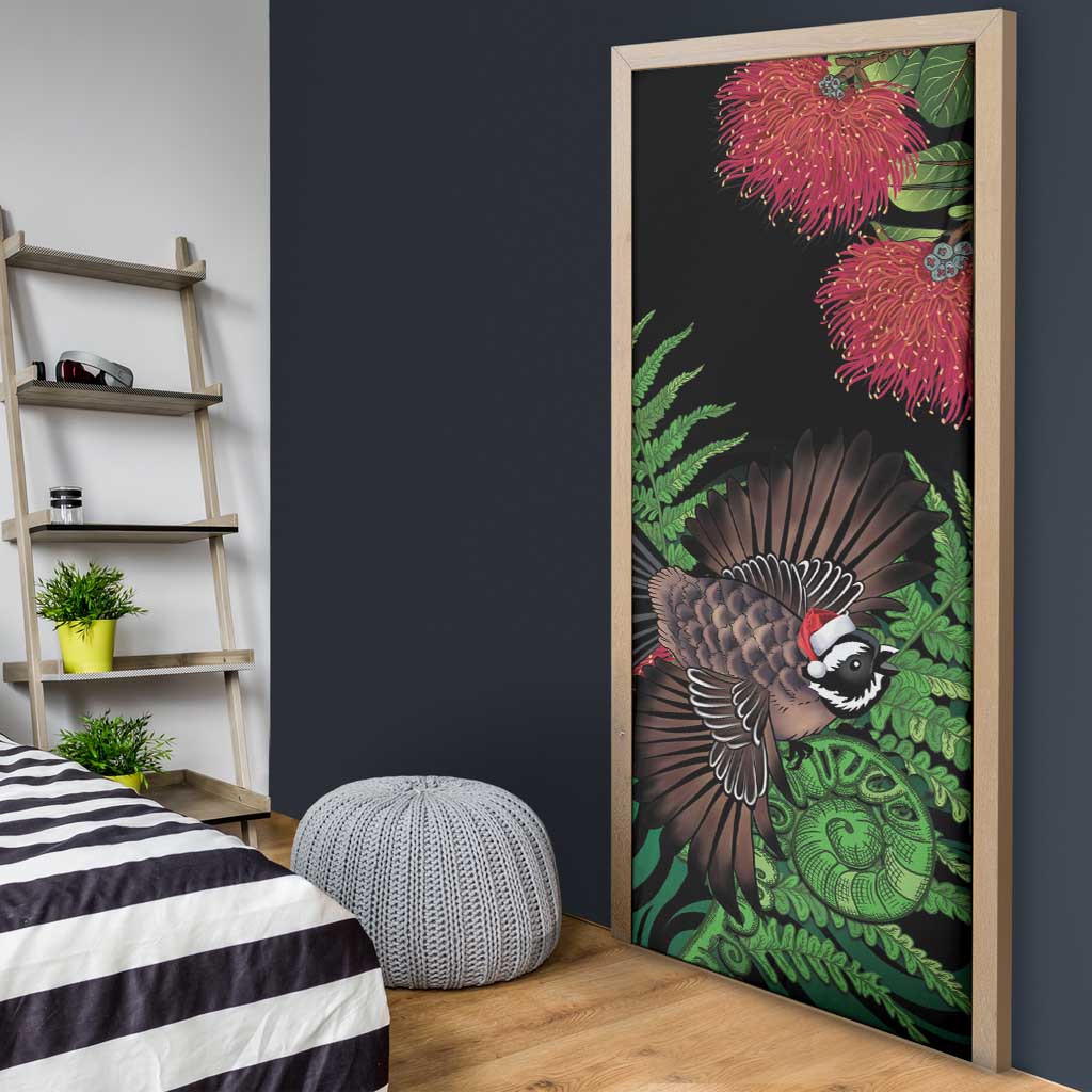 Meri Kirihimete New Zealand Door Cover Piwakawaka Koru Fern Mix Pohutukawa - Polynesian Pride