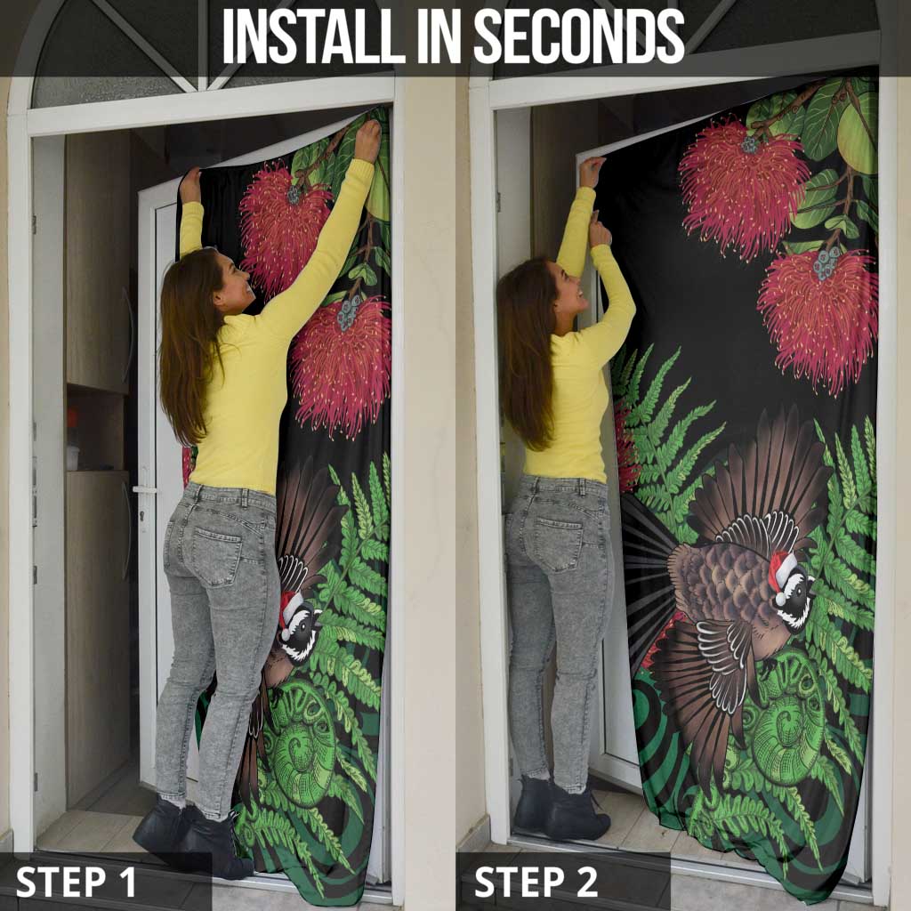 Meri Kirihimete New Zealand Door Cover Piwakawaka Koru Fern Mix Pohutukawa - Polynesian Pride