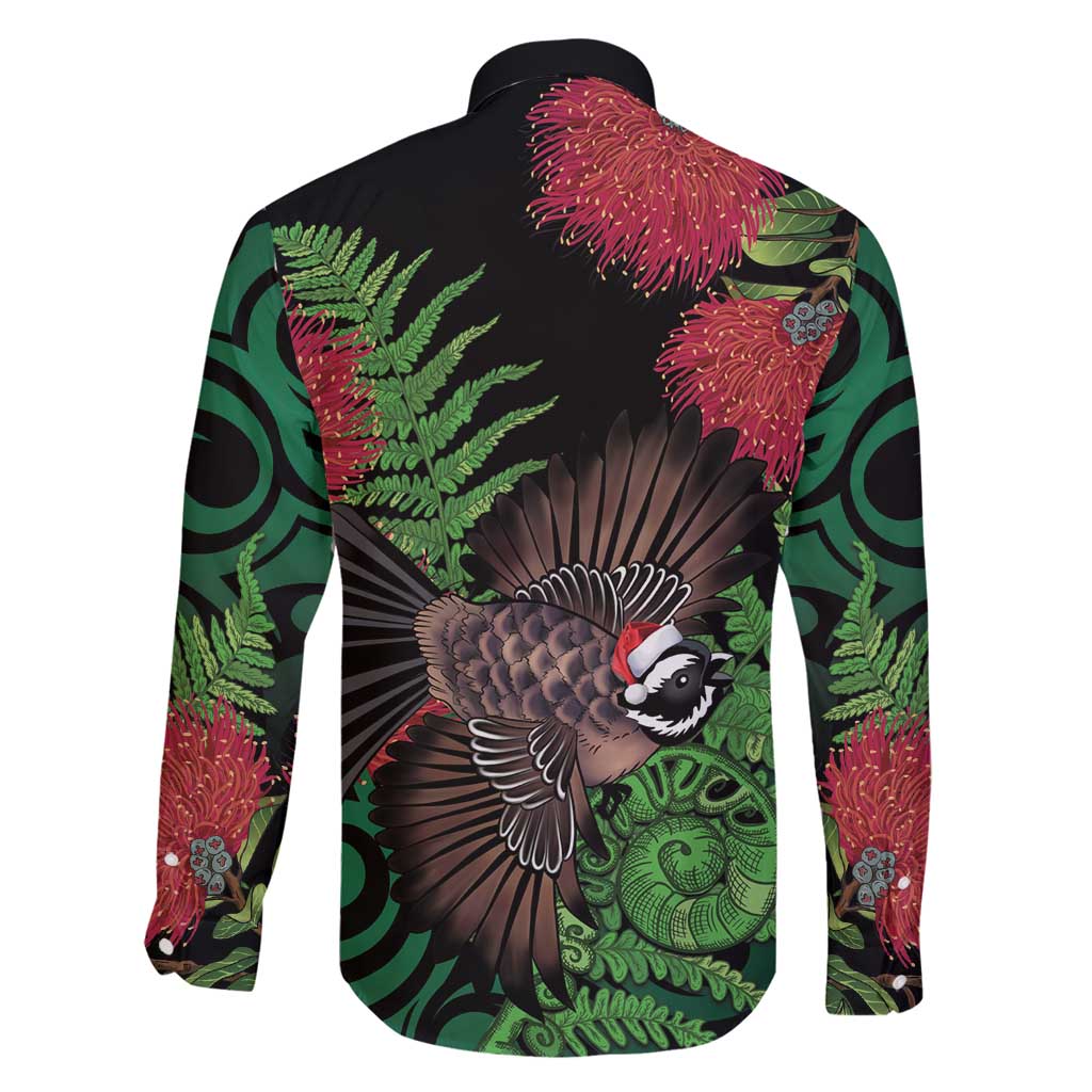 Meri Kirihimete New Zealand Family Matching Long Sleeve Bodycon Dress and Hawaiian Shirt Piwakawaka Koru Fern Mix Pohutukawa LT14 - Polynesian Pride