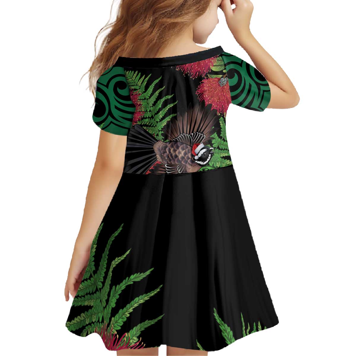 Meri Kirihimete New Zealand Family Matching Off The Shoulder Long Sleeve Dress and Hawaiian Shirt Piwakawaka Koru Fern Mix Pohutukawa - Polynesian Pride