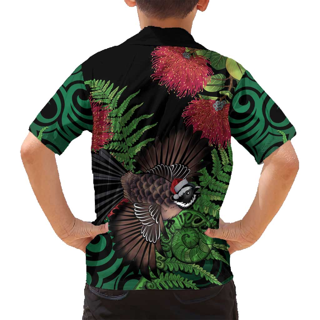 Meri Kirihimete New Zealand Family Matching Off Shoulder Short Dress and Hawaiian Shirt Piwakawaka Koru Fern Mix Pohutukawa - Polynesian Pride