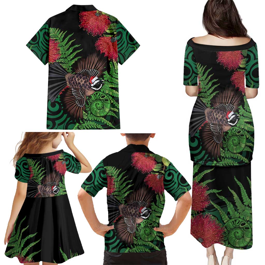 Meri Kirihimete New Zealand Family Matching Puletasi and Hawaiian Shirt Piwakawaka Koru Fern Mix Pohutukawa LT14 - Polynesian Pride