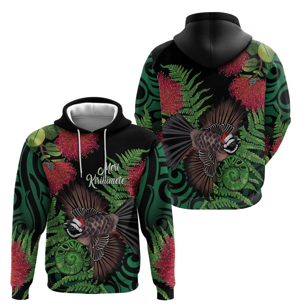 Meri Kirihimete New Zealand Hoodie Piwakawaka Koru Fern Mix Pohutukawa - Polynesian Pride