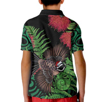 Meri Kirihimete New Zealand Kid Polo Shirt Piwakawaka Koru Fern Mix Pohutukawa - Polynesian Pride