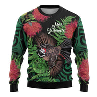 Meri Kirihimete New Zealand Ugly Christmas Sweater Piwakawaka Koru Fern Mix Pohutukawa - Polynesian Pride