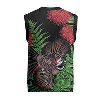 Meri Kirihimete New Zealand Christmas Knitted V-Neck Vest Piwakawaka Koru Fern Mix Pohutukawa - Polynesian Pride