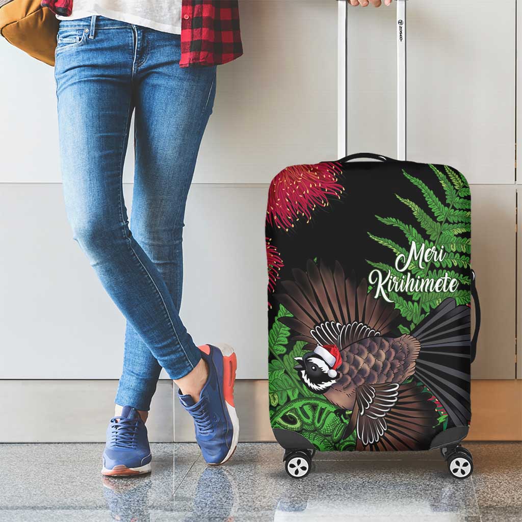 Meri Kirihimete New Zealand Luggage Cover Piwakawaka Koru Fern Mix Pohutukawa - Polynesian Pride
