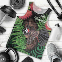 Meri Kirihimete New Zealand Men Tank Top Piwakawaka Koru Fern Mix Pohutukawa LT14 - Polynesian Pride