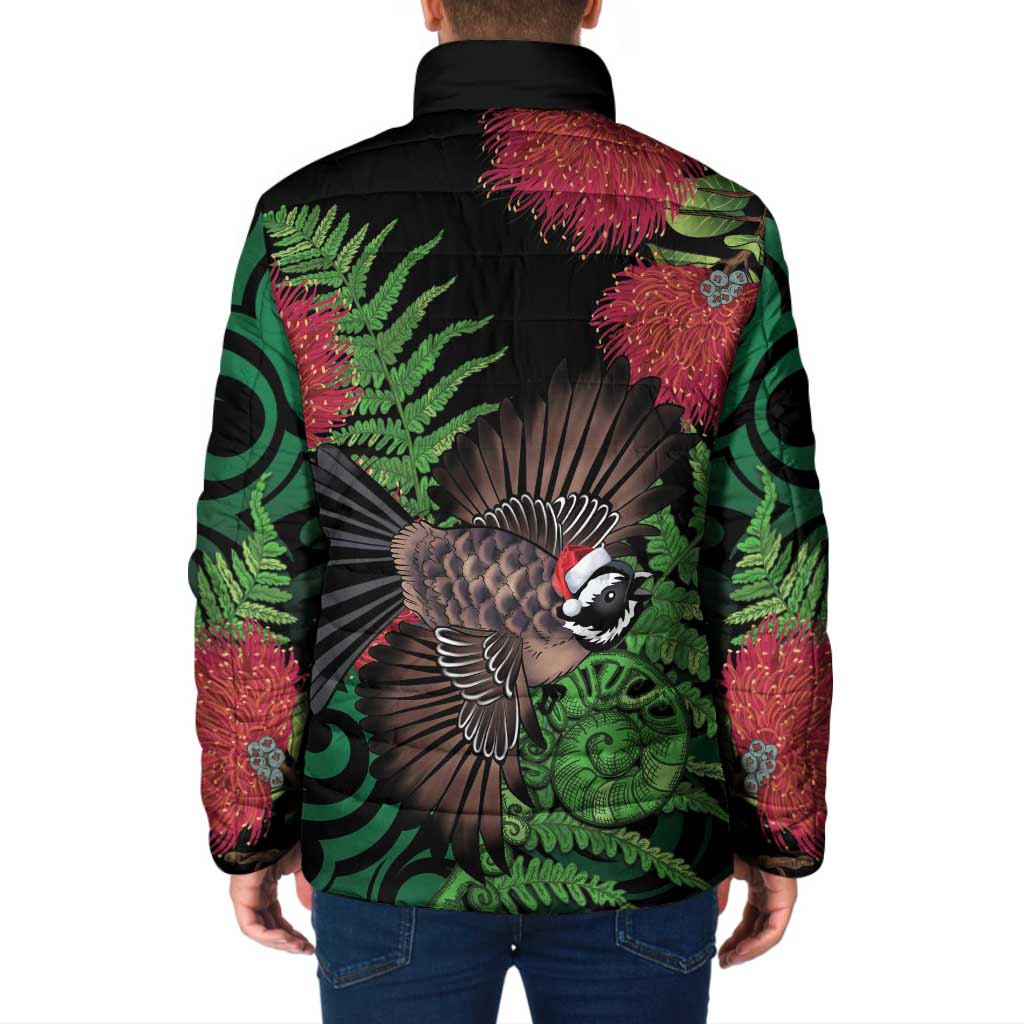 Meri Kirihimete New Zealand Padded Jacket Piwakawaka Koru Fern Mix Pohutukawa LT14 - Polynesian Pride