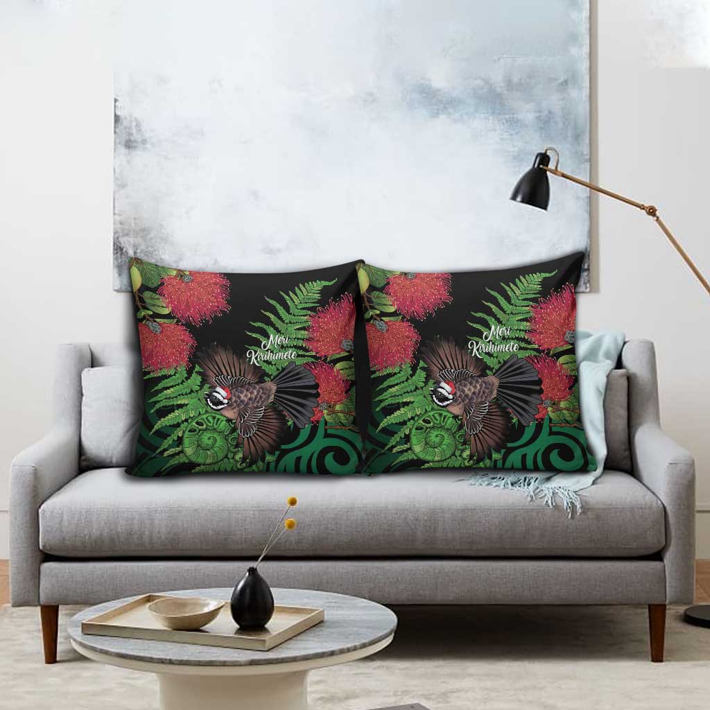 Meri Kirihimete New Zealand Pillow Cover Piwakawaka Koru Fern Mix Pohutukawa - Polynesian Pride