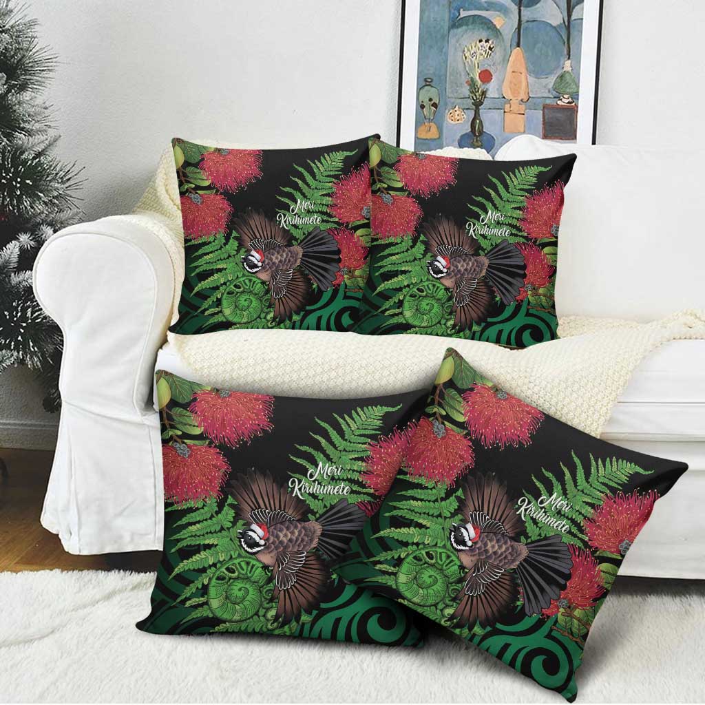 Meri Kirihimete New Zealand Pillow Cover Piwakawaka Koru Fern Mix Pohutukawa - Polynesian Pride
