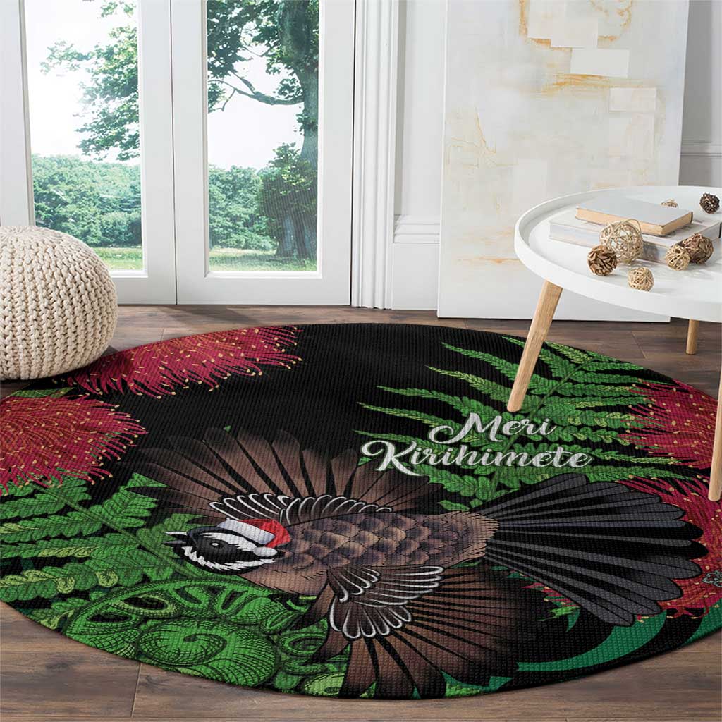 Meri Kirihimete New Zealand Round Carpet Piwakawaka Koru Fern Mix Pohutukawa - Polynesian Pride
