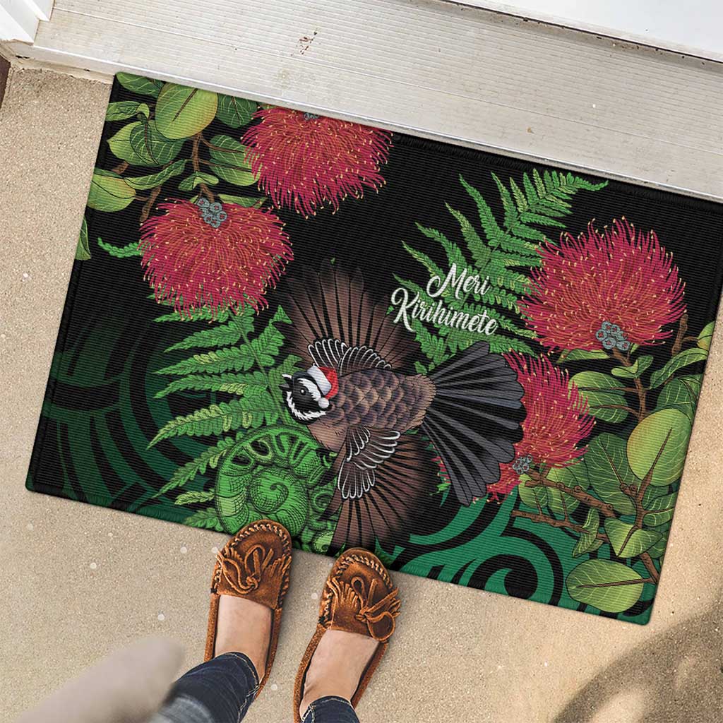 Meri Kirihimete New Zealand Rubber Doormat Piwakawaka Koru Fern Mix Pohutukawa LT14 - Polynesian Pride