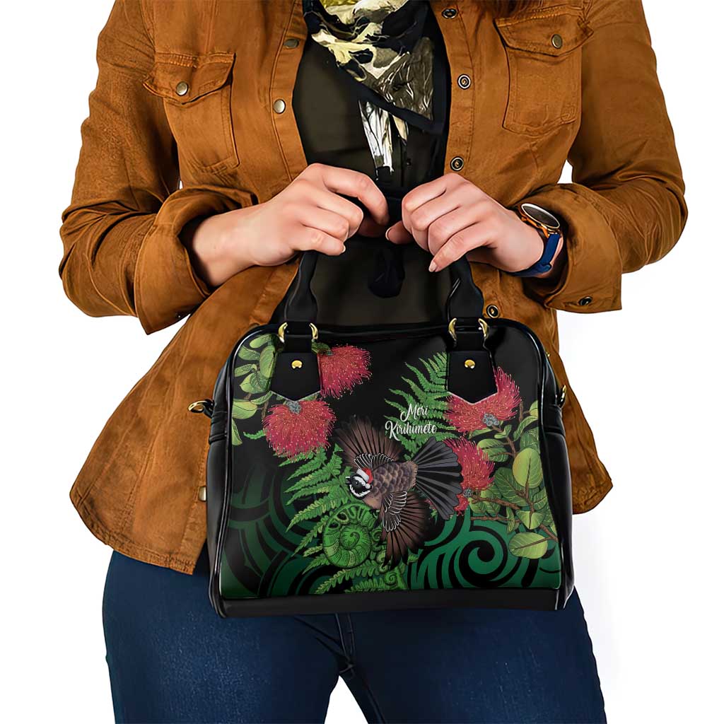 Meri Kirihimete New Zealand Shoulder Handbag Piwakawaka Koru Fern Mix Pohutukawa - Polynesian Pride