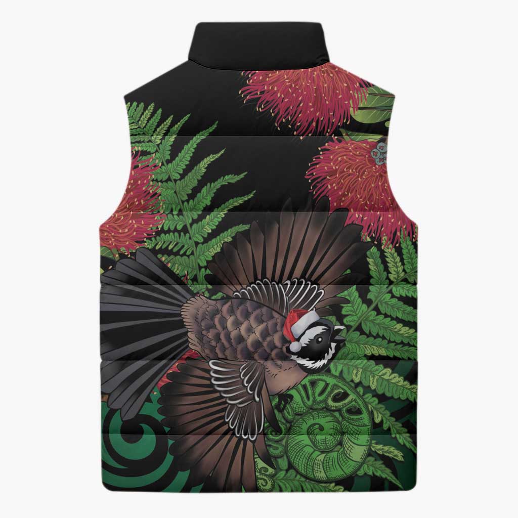 Meri Kirihimete New Zealand Sleeveless Puffer Jacket Piwakawaka Koru Fern Mix Pohutukawa LT14 - Polynesian Pride