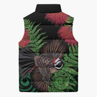 Meri Kirihimete New Zealand Sleeveless Puffer Jacket Piwakawaka Koru Fern Mix Pohutukawa LT14 - Polynesian Pride