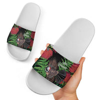 Meri Kirihimete New Zealand Slide Sandals Piwakawaka Koru Fern Mix Pohutukawa - Polynesian Pride