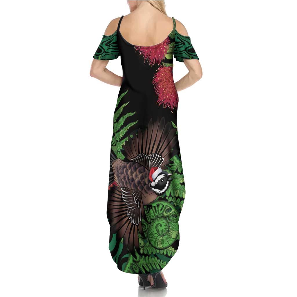 Meri Kirihimete New Zealand Summer Maxi Dress Piwakawaka Koru Fern Mix Pohutukawa - Polynesian Pride