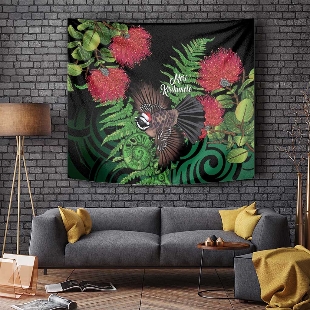 Meri Kirihimete New Zealand Tapestry Piwakawaka Koru Fern Mix Pohutukawa - Polynesian Pride
