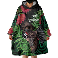 Meri Kirihimete New Zealand Wearable Blanket Hoodie Piwakawaka Koru Fern Mix Pohutukawa LT14 - Polynesian Pride