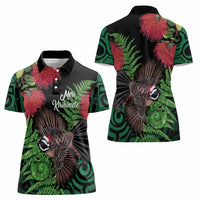 Meri Kirihimete New Zealand Women Polo Shirt Piwakawaka Koru Fern Mix Pohutukawa - Polynesian Pride