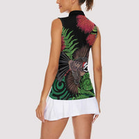 Meri Kirihimete New Zealand Women Sleeveless Polo Shirt Piwakawaka Koru Fern Mix Pohutukawa LT14 - Polynesian Pride