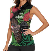 Meri Kirihimete New Zealand Women Sleeveless Polo Shirt Piwakawaka Koru Fern Mix Pohutukawa LT14 - Polynesian Pride
