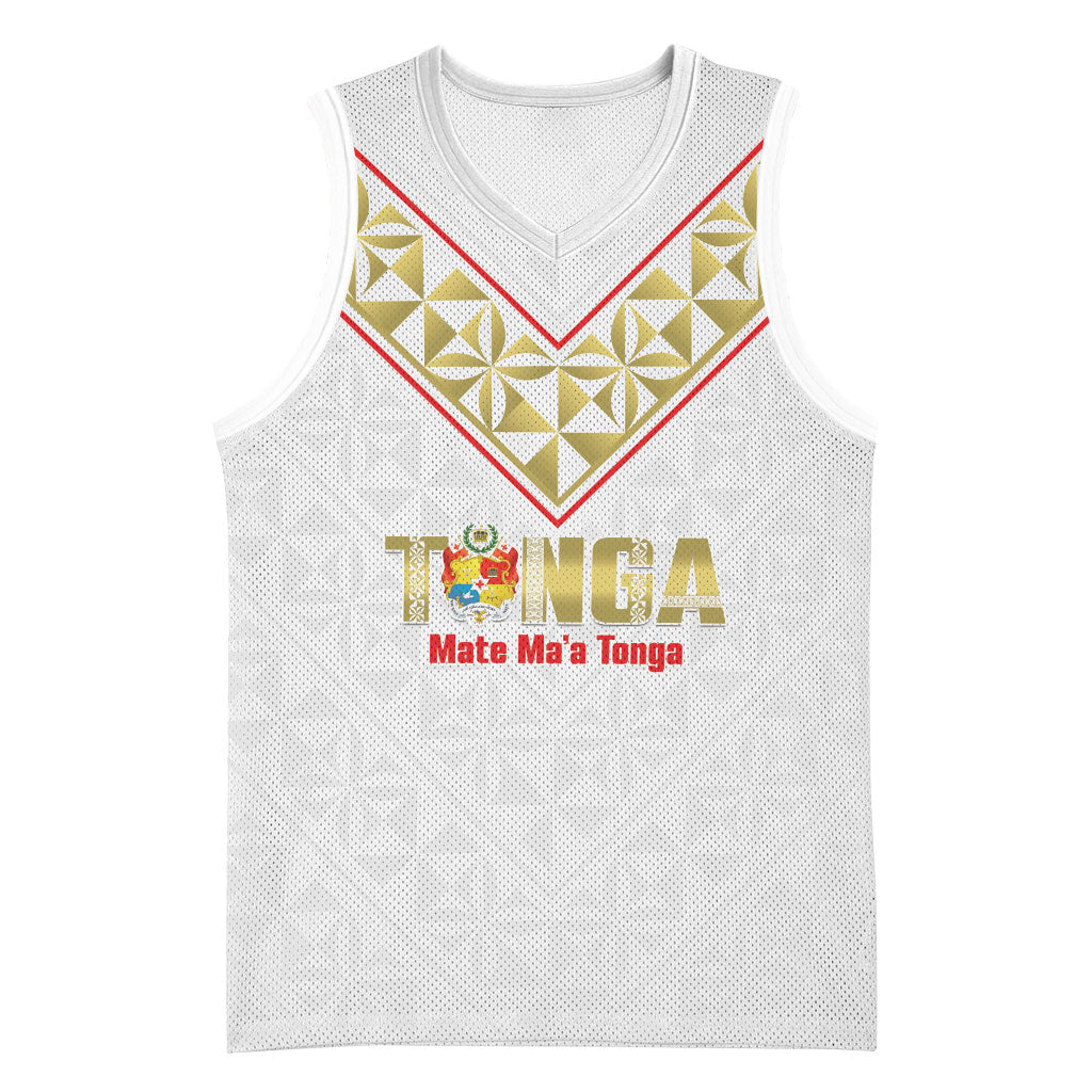 Mate Maa Tonga Rugby Custom Basketball Jersey 2026 Tongan Ngatu Pattern LT14 Unisex White - Polynesian Pride