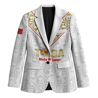 Mate Maa Tonga Rugby Custom Blazer 2026 Tongan Ngatu Pattern LT14 Unisex White - Polynesian Pride
