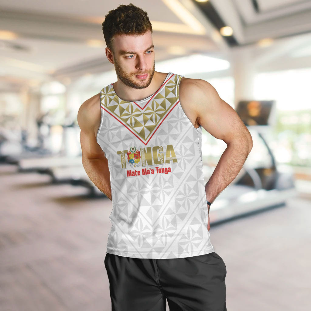 Mate Maa Tonga Rugby Custom Men Tank Top 2026 Tongan Ngatu Pattern LT14 White - Polynesian Pride