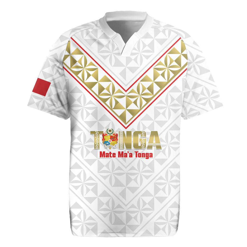 Mate Maa Tonga Rugby Custom Rugby Jersey 2026 Tongan Ngatu Pattern LT14 White - Polynesian Pride