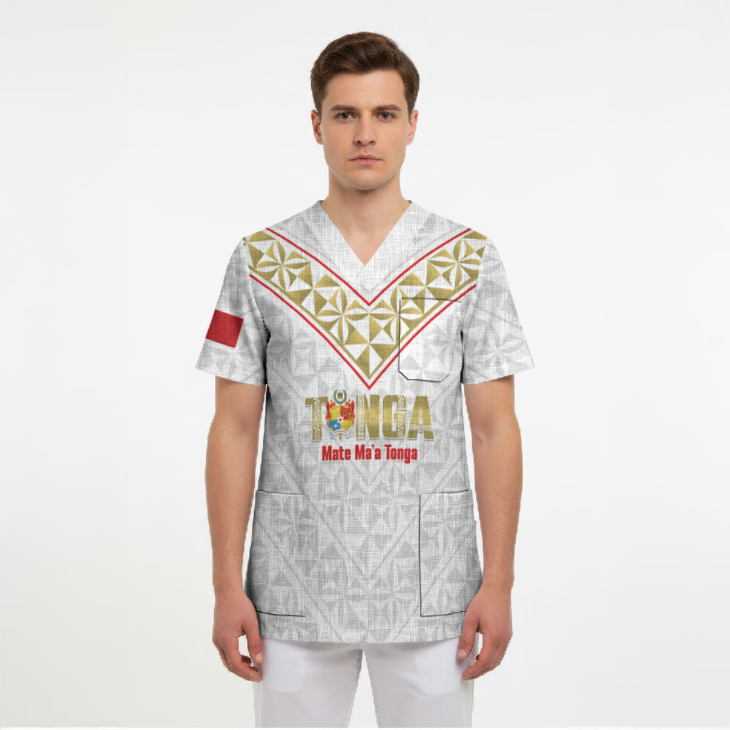 Mate Maa Tonga Rugby Custom Scrub Top 2026 Tongan Ngatu Pattern LT14 - Polynesian Pride