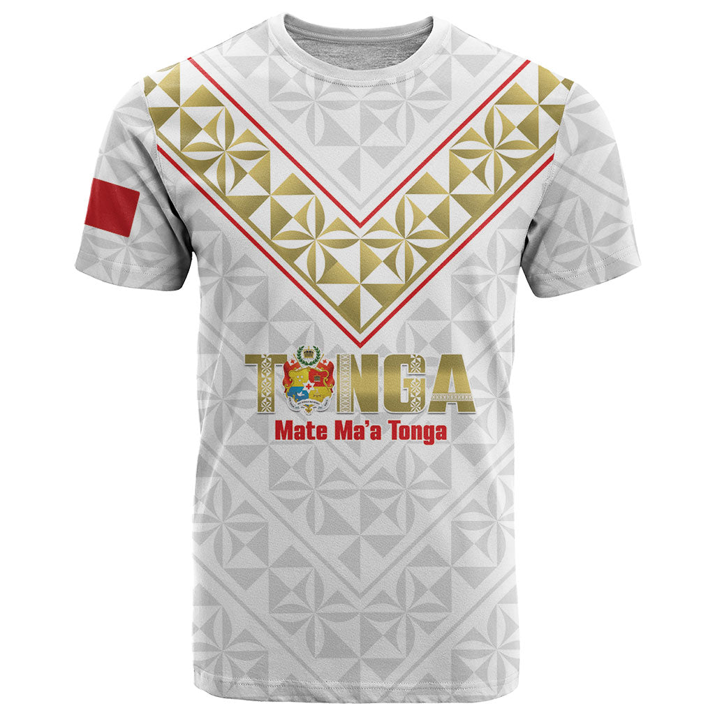 Mate Maa Tonga Rugby Custom T Shirt 2026 Tongan Ngatu Pattern LT14 White - Polynesian Pride