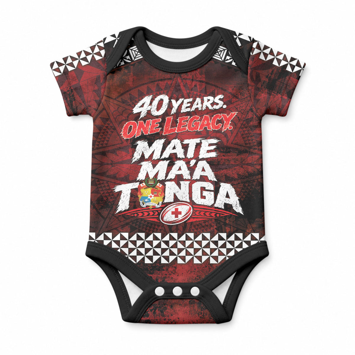 Mate Maa Tonga Rugby 2026 Baby Onesie 40 Years Anniversary One Legacy LT14 Red - Polynesian Pride