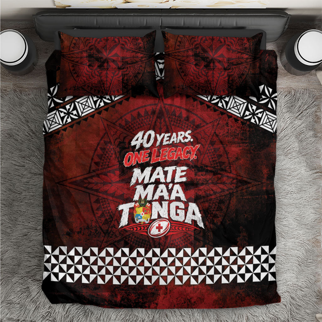 Mate Maa Tonga Rugby 2026 Bedding Set 40 Years Anniversary One Legacy LT14 Red - Polynesian Pride