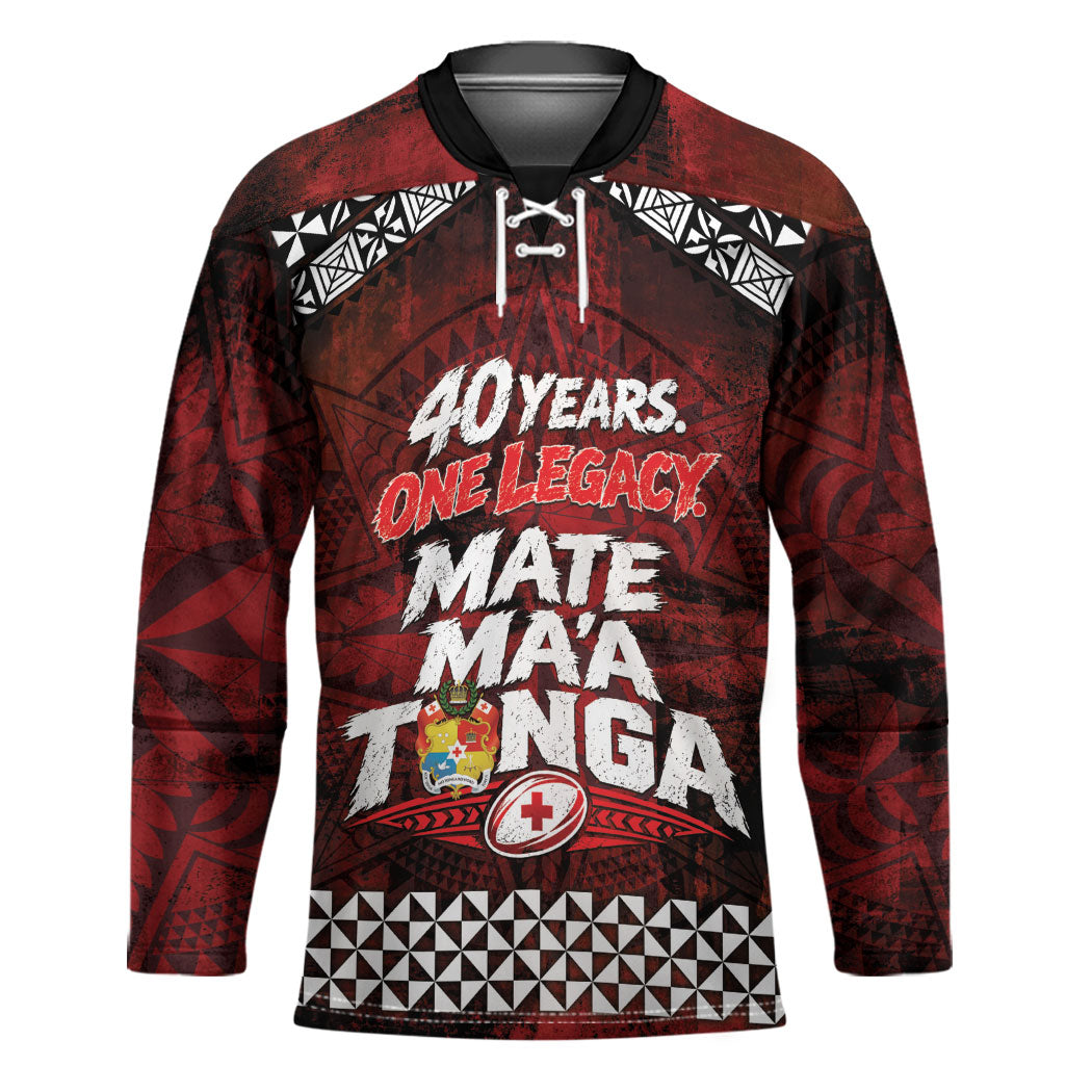 Mate Maa Tonga Rugby 2026 Hockey Jersey 40 Years Anniversary One Legacy LT14 Unisex Red - Polynesian Pride