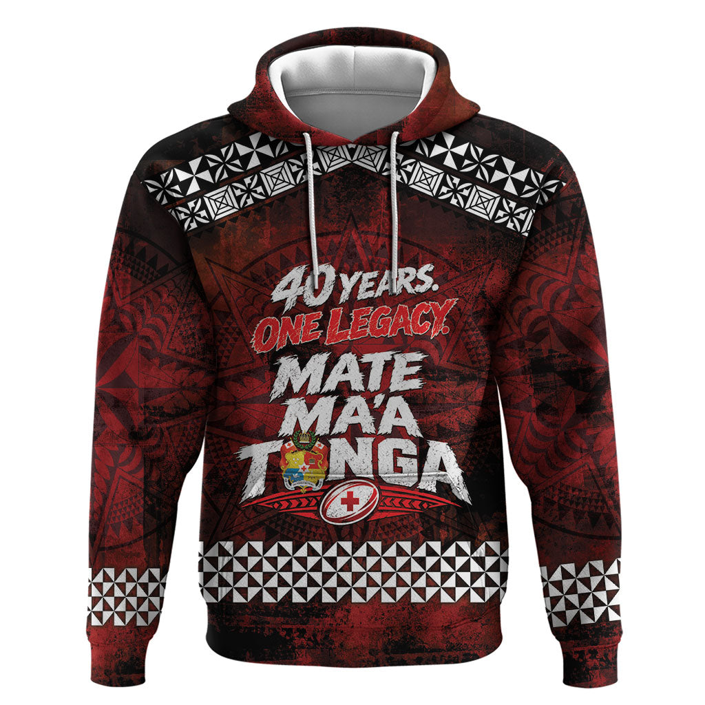 Mate Maa Tonga Rugby 2026 Hoodie 40 Years Anniversary One Legacy LT14 Pullover Hoodie Red - Polynesian Pride