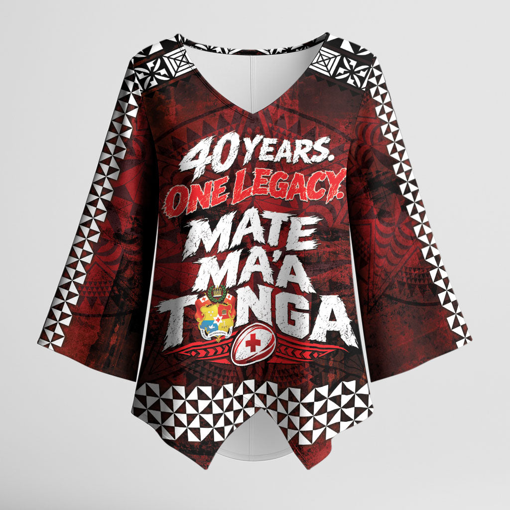 Mate Maa Tonga Rugby 2026 Kimono Sleeve Blouse 40 Years Anniversary One Legacy LT14 Female Red - Polynesian Pride